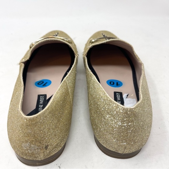 Nine West Wildgirls Tailored Loafers lightening bolt gold metallic glitter sz 10 - Picture 7 of 10